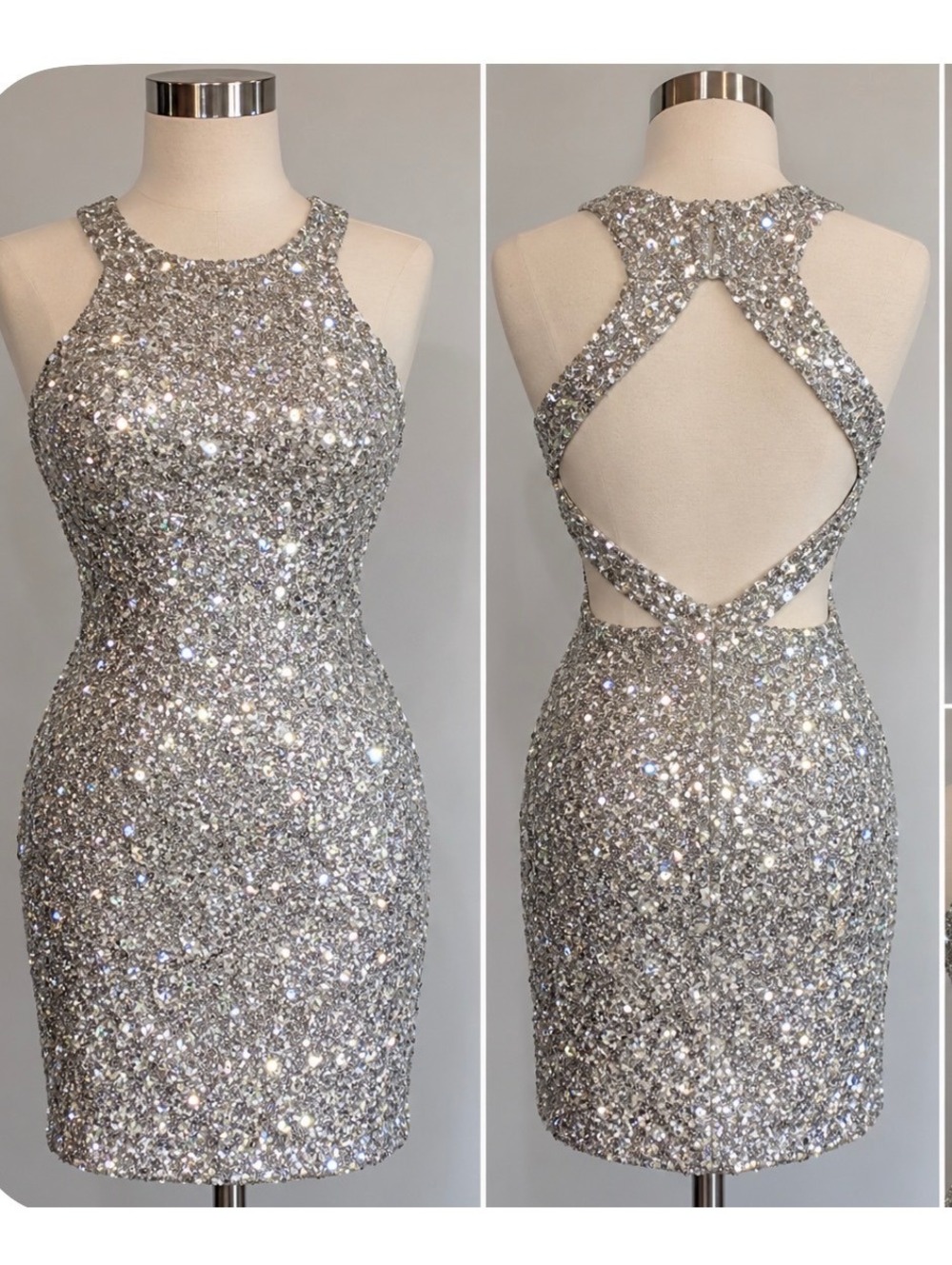 B. Darlin Silver Sequin Bodycon Party Dress Open Back